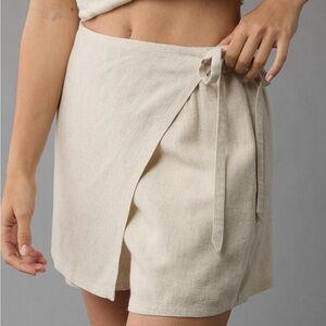 NWT AE linen blend faux-wrap skort